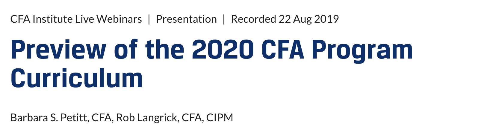 Preview of the 2020 CFA Program Curriculum